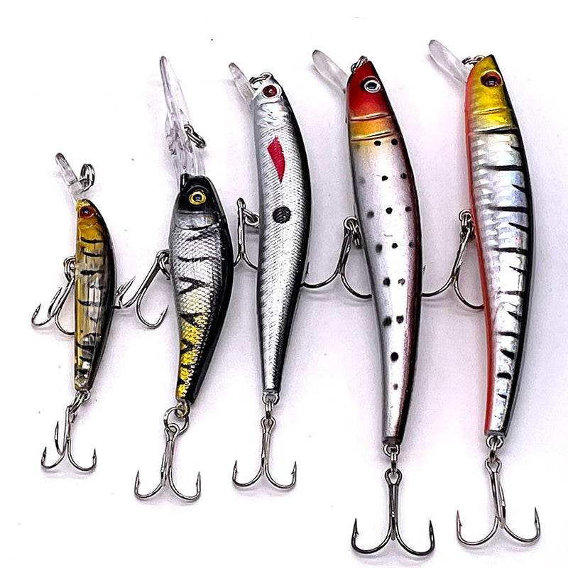 Conjunto 5 Iscas Artificiais JerkBait  - 5 a 11cm - 4 a 12g - Meia Água/Fundo/Superfície