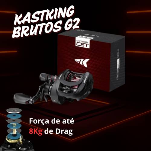 Kit Brutos  - Carretilha Kastking-Brutos G2 - Vara Carbon Scorpion - 1.8m/4p - 5 Iscas Poppers