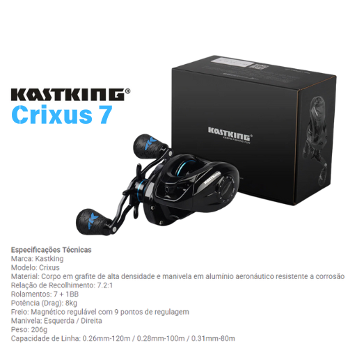 Kit Matador de Traíra - Carretilha Kastking-Crixus 7 - Vara Pro Carbono - 1.8m/4p - 5 iscas Frog